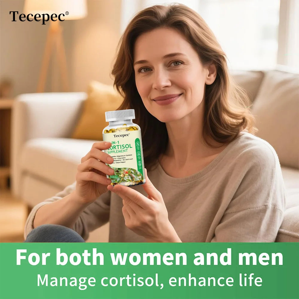 10-IN-1 Cortisol Supplements with Magnesium, Ashwagandha, Chamomile, L-Theanine,Vitamin C & D3, For Women & Men,Vegan
