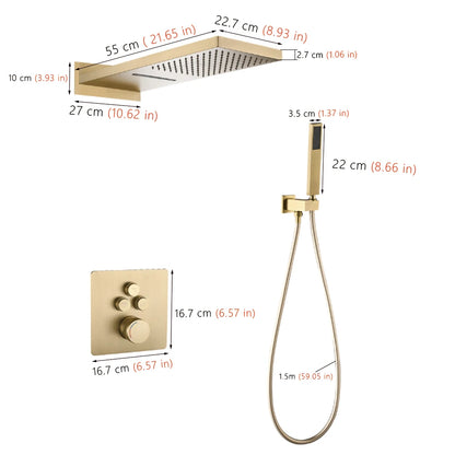 Gray Hidden Shower System Bathroom Full Copper Shower Faucet Set Waterfall Embedded Shower Tap Rainfall Concealed Mixer Crane