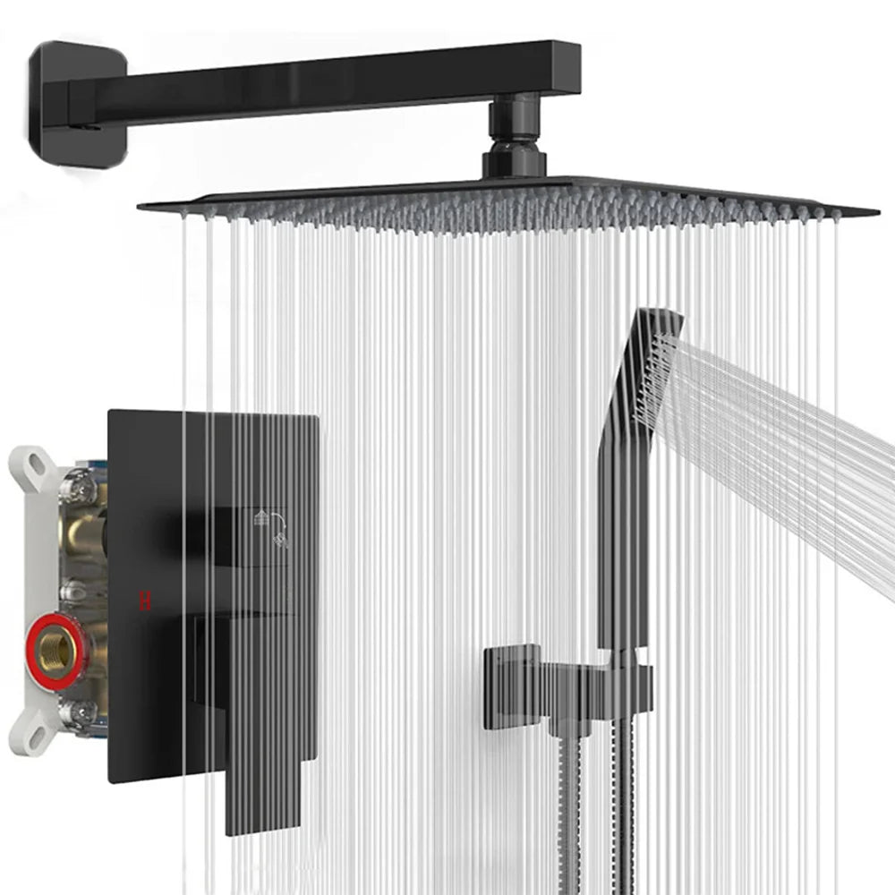 Chrome Shower Faucet Set Rainfall 12 Inch Concealed Shower System Wall Mounted Rainfall Bathroom Shower Tap With Handshower Set