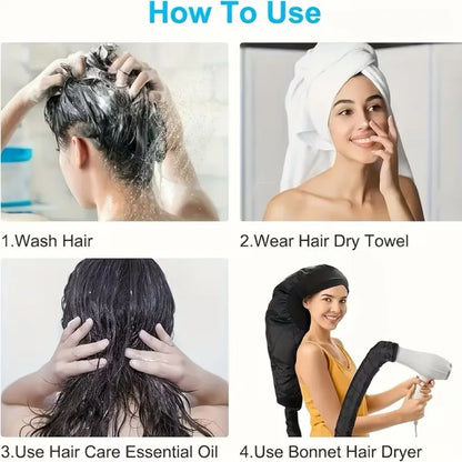 Bonnet Hooded Hair Dryer Attachment Extra Large Adjustable Deep Conditioning Cap Drying Heat Cap with Elastic Strap Fast Drying