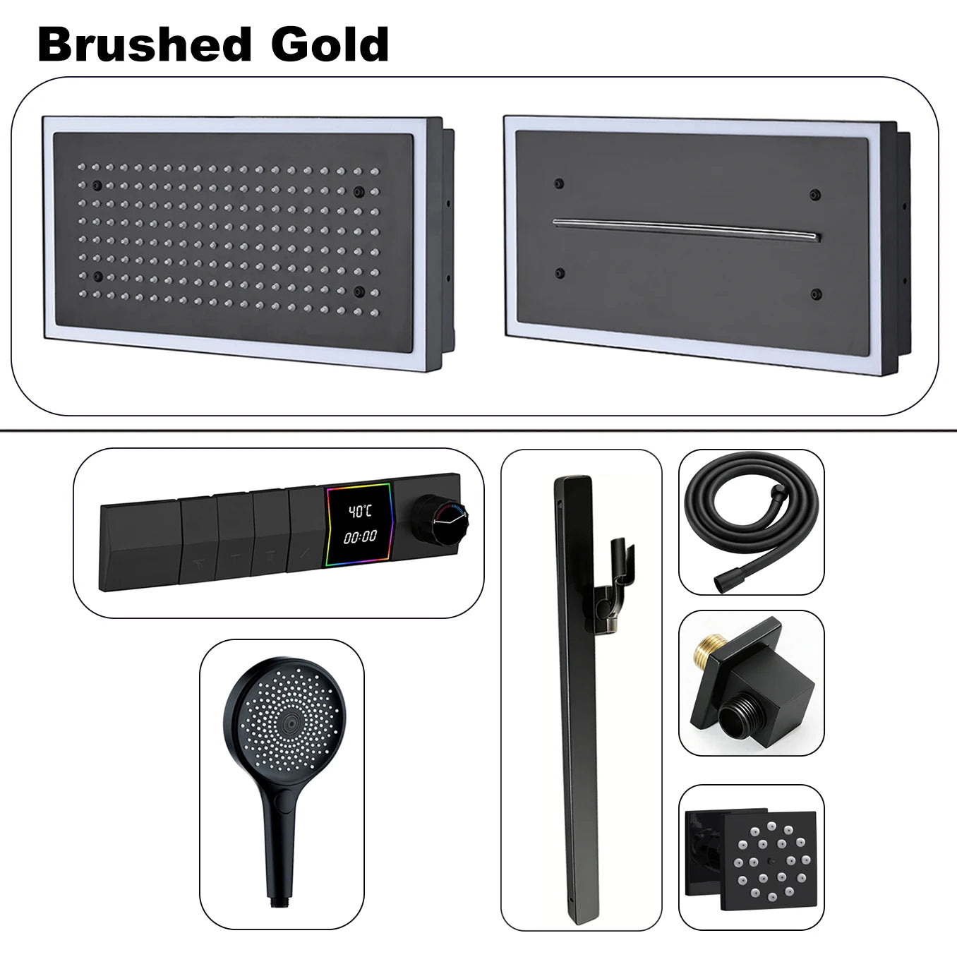 Qlonn Smart Shower Set LED Lighting Rain/Waterfall Shower Head Bathroom Faucets System Smart Digital Display Thermostatic Mixer