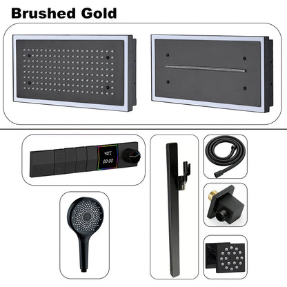 Qlonn Smart Shower Set LED Lighting Rain/Waterfall Shower Head Bathroom Faucets System Smart Digital Display Thermostatic Mixer