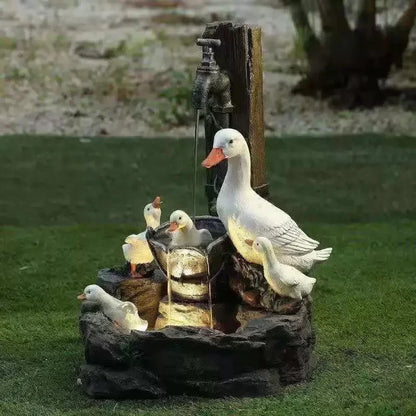 Yard Decor Outdoor For Power Simulation Statue Figurine Landscape Animal Squirrel Fountain Solar Decoration Garden Resin Duck