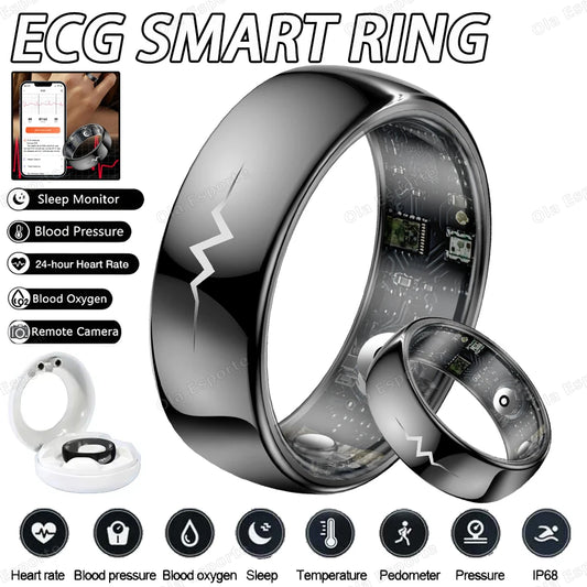 AI ECG Detection Smart Ring Blood Pressure,Heart Rate,Body Temperature Monitor,Waterproof Multiple Sport Track Men Women Rings