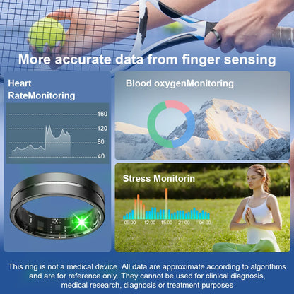Smart Rings Health Monitor Sleep Sports Fitness Multiple Function Modes Tracking Heart Rate Blood Oxygen Ring 5ATM Waterproof