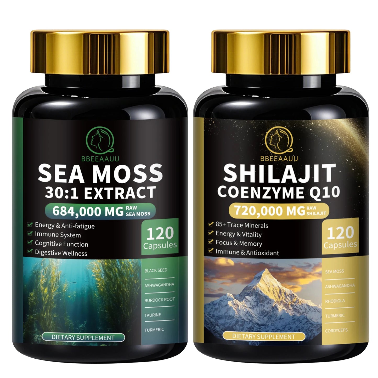 BBEEAAUU Seamoss and Shilajit Multi in 1 Supplement with Black Seed,Ashwagandha,Burdock Energy, Antioxidants and Immune Support