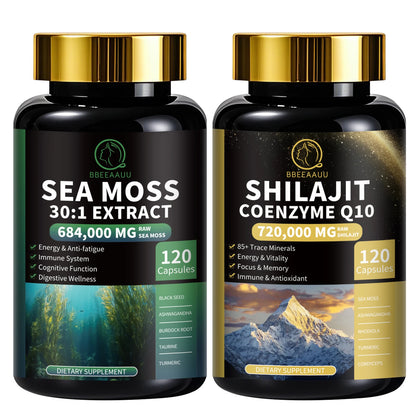 BBEEAAUU Seamoss and Shilajit Multi in 1 Supplement with Black Seed,Ashwagandha,Burdock Energy, Antioxidants and Immune Support