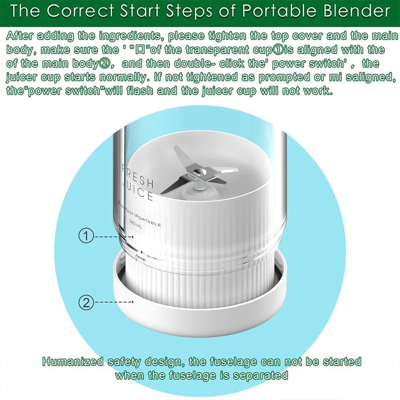 Portable Electric Smoothie Blender and Mini Travel Fruit Juicer Mixer USB Power Source for Busy On-the-Go Lifestyle