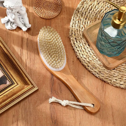 Body Brush Natural Boar Bristle Dry Skin Massage Body Brush Bamboo Wet Back Shower Brushes for Exfoliation