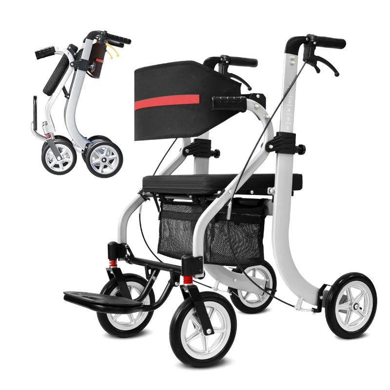 Outdoor Aluminum Alloy Elderly Driving Aid Fracture Stacked Walker For Disabled Multi-functional Four-wheel Shopping Cart