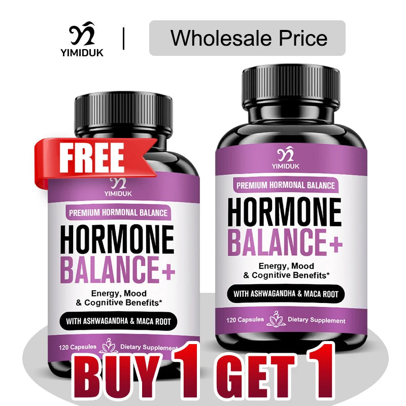 Buy 1 Get 1 Free! Hormone Balance Supplement, for Balances Estrogen, Stress Relief, Boosts Energy & Mood, Metabolism, Vegan