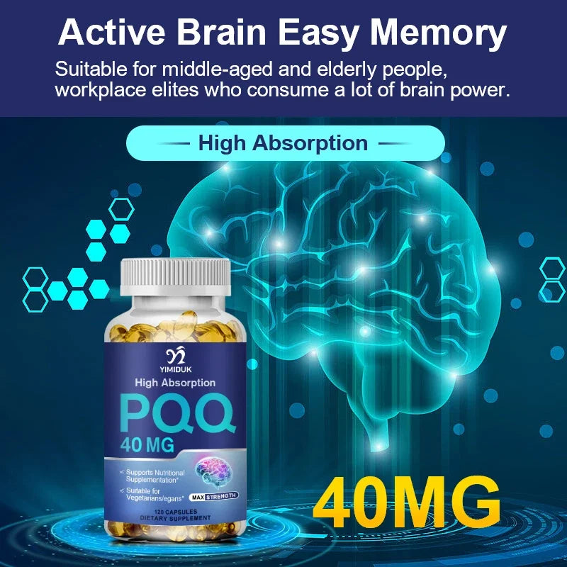 PQQ Capsules Supplement 40 mg - Mitochondrial Biogenesis & Metabolism - Supports Brain, Heart Health & Cognitive Function