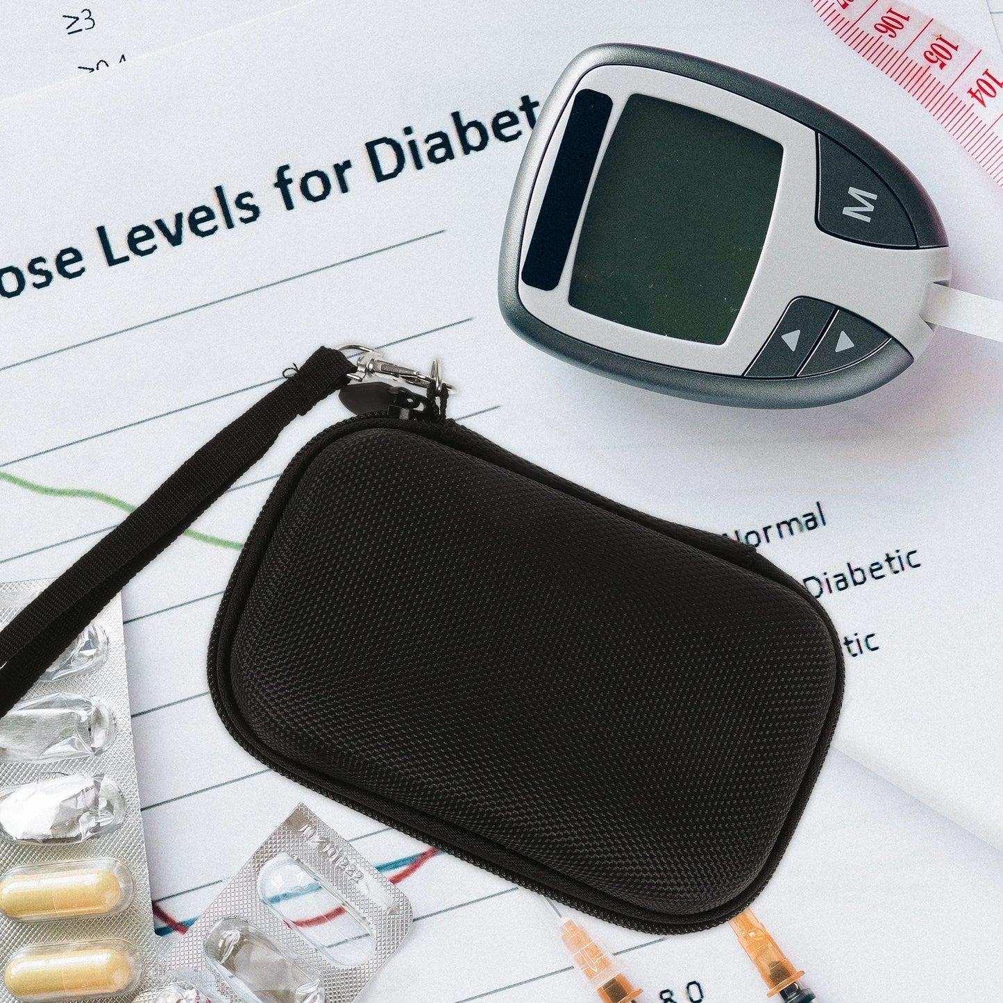 Eva Velvet Glucose Bag With Wrist Strap Blood Glucose Monitor Storage Box Insulin Pen Carrying Case Diabetes Glucose Meter Case