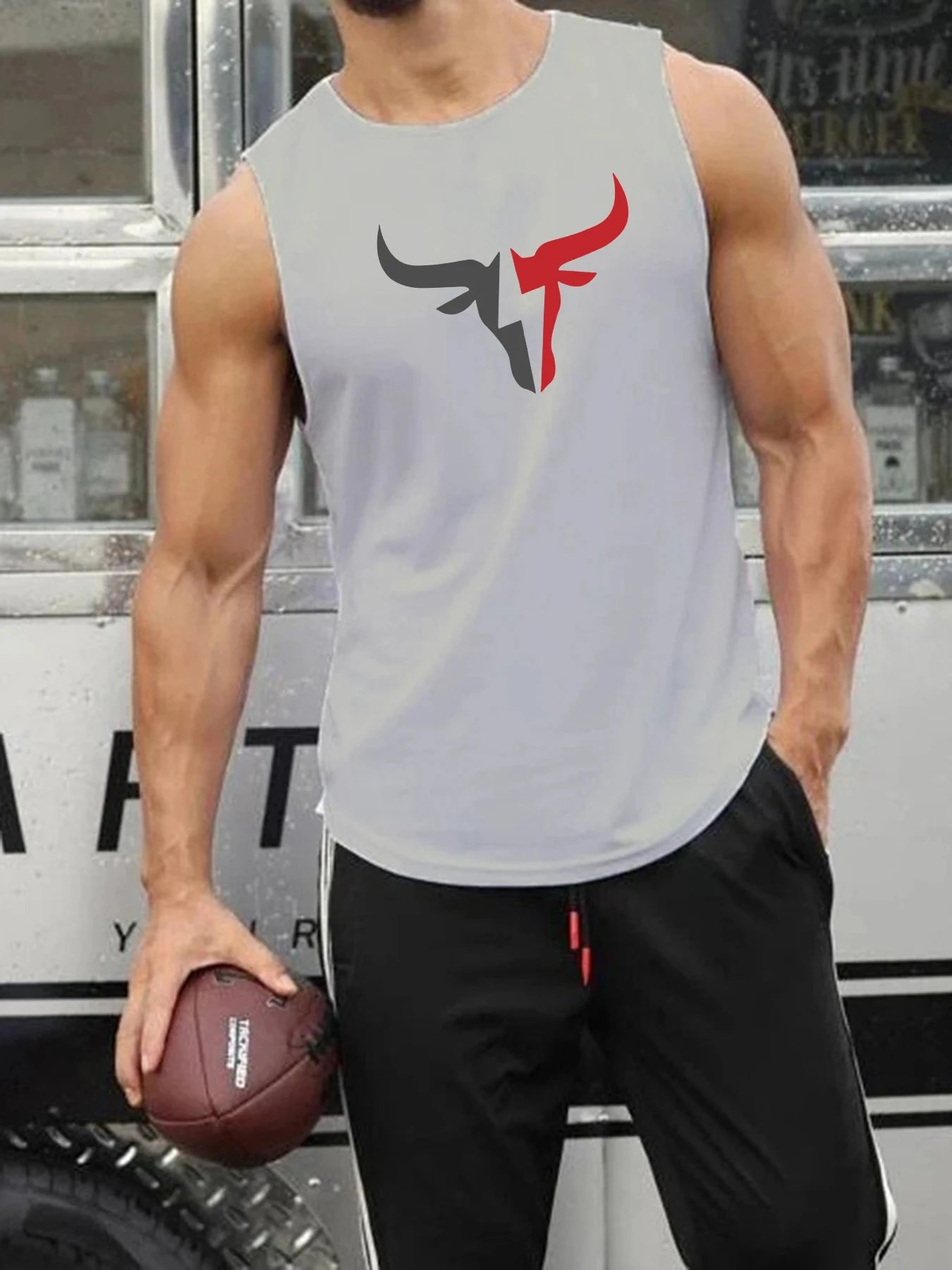 Men's Fitness Sleeveless Vest Shirt Bull Vest Everything Simple Fitness Training Running Round Hem Sleeveless Round Neck Vest
