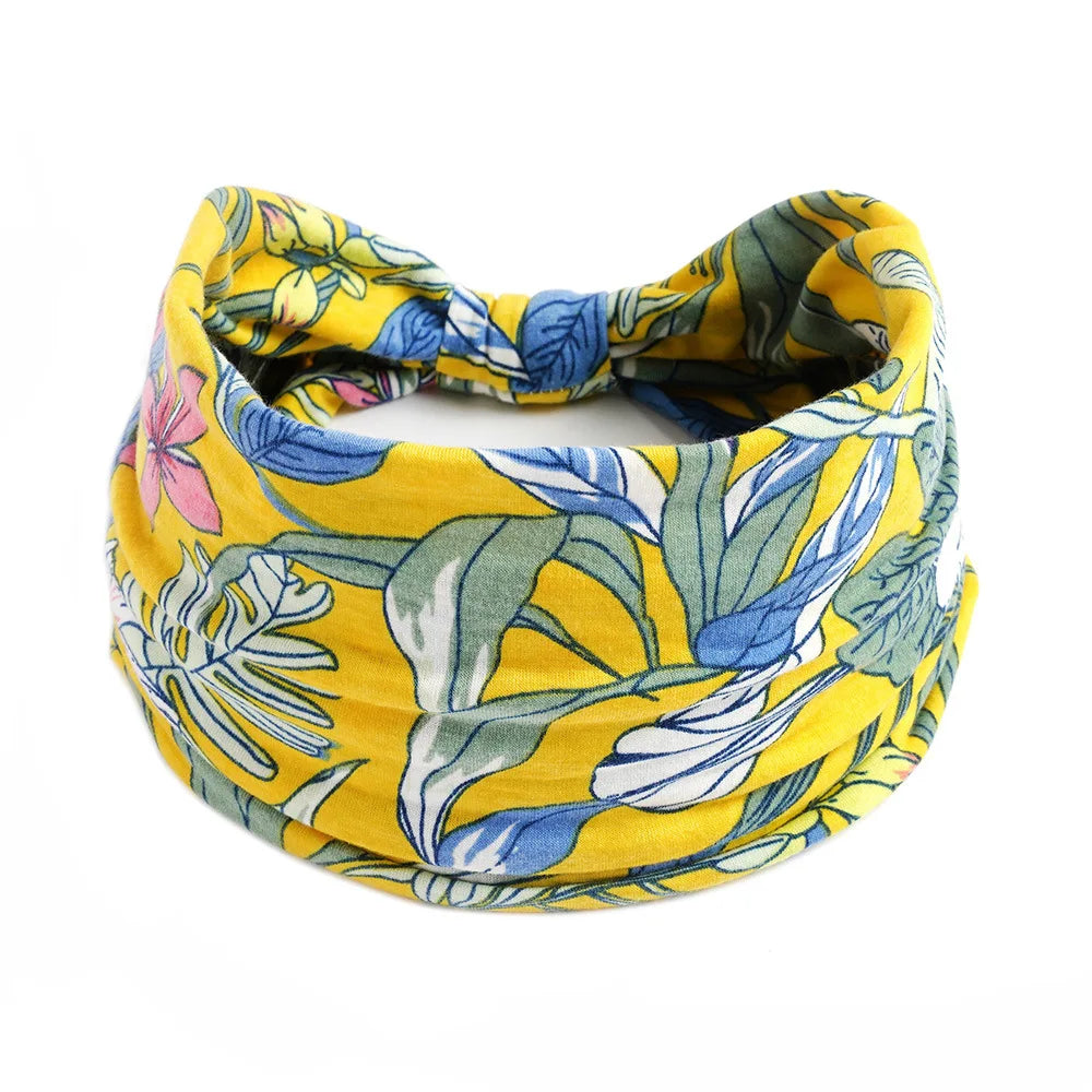 Boho Headbands Wide Knot Hair Scarf Floral Print Hairband Stretch Turban Headwrap Cotton Head Band Fashion Accessories for Women