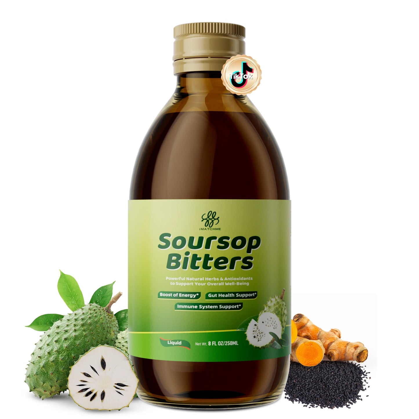 iMATCHME Herbs Soursop Bitters Liquid with Turmeric for Digestive Support & Immune Health – Vegan, Non-GMO
