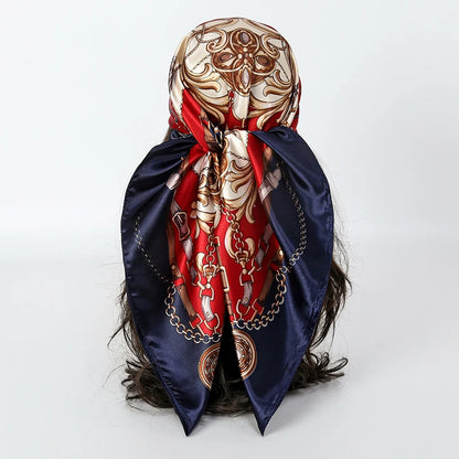 Handkerchiefs Hair Silk Scarf 90*90cm Print Satin Big Square Silk Scarves Shawls for Women Luxury Brand Designer Hijab Headband