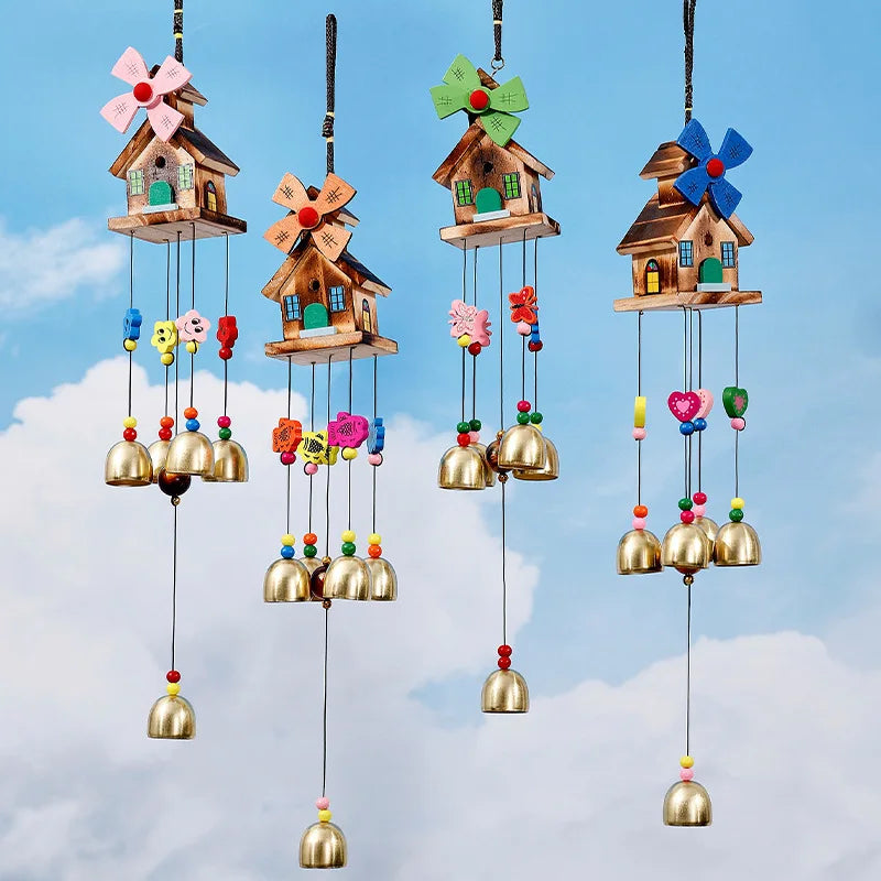 Color Box Windmill Wooden House Wind Chime Ornament Fresh Home Decoration Hanging Student Gift Souvenir Scenic Area Souvenir