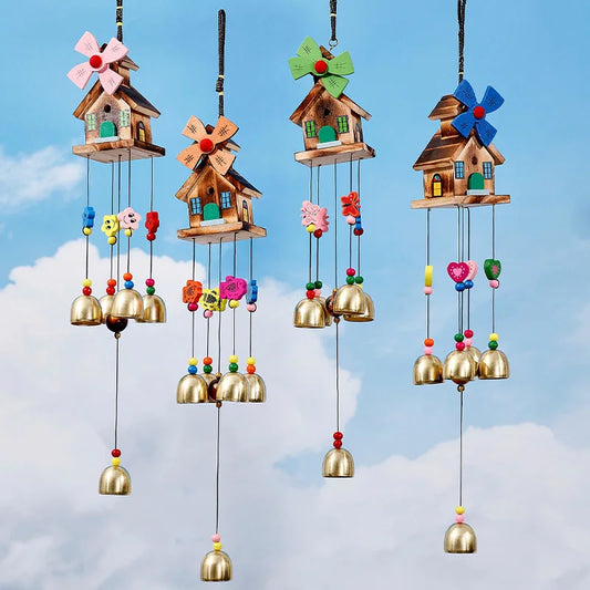 Color Box Windmill Wooden House Wind Chime Ornament Fresh Home Decoration Hanging Student Gift Souvenir Scenic Area Souvenir