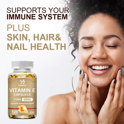 Buy 1 Get 1 Free! Vitamin E 670mg Capsules, Support Skin & Heart Health, Moisturizes from Within, Reduces Scars & Promotes Shine