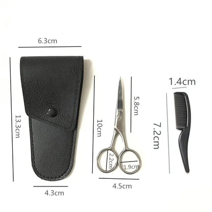 Mens Beard Grooming and Trimming Kit Beard Eyebrow Nose Hair Scissors Comb Facial Trimming  Facial Beard Cleaning Tool