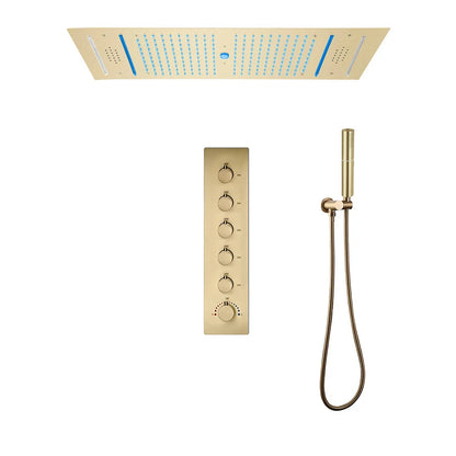 M Boenn 5 Functions Lover Shower Set 35*12 Inch Couple LED Shower Head Rainfall Smart Thermostatic Mixer Faucet Massage Body Jet