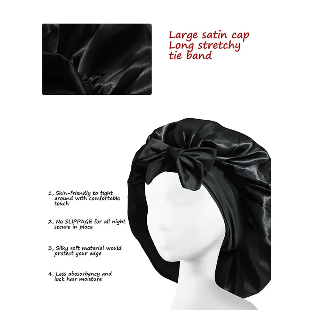 Satin Silk Hair Bonnet | Adjustable Tie Band | Sleep Bonnet for Women Men | Unisex Protective Headwear