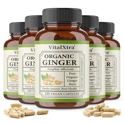 Organic Ginger Root Capsules 950 Mg-Natural Ginger Supplement That Boosts Immunity and Digestion, and Promotes Blood Circulation