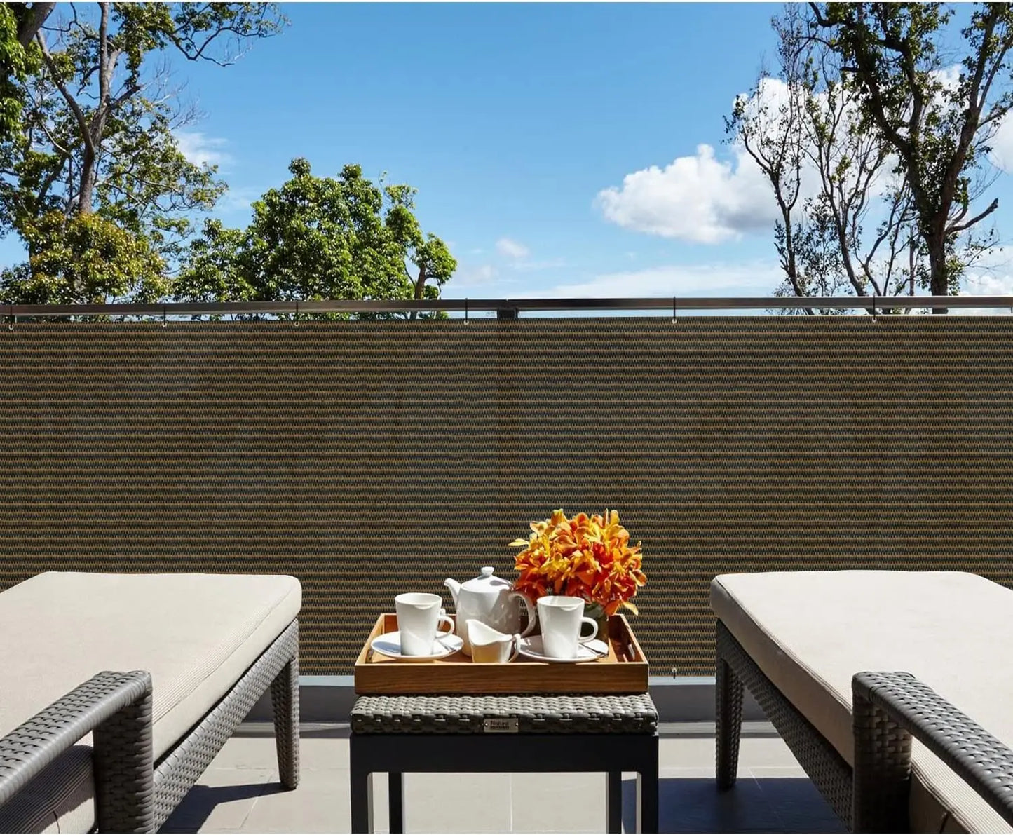 Patio Fence Privacy Screen-160GSM Brown Fencing Mesh Shade Net Cover ,Shade Windscreen Mesh Fabric with Gromment and Zip Tie