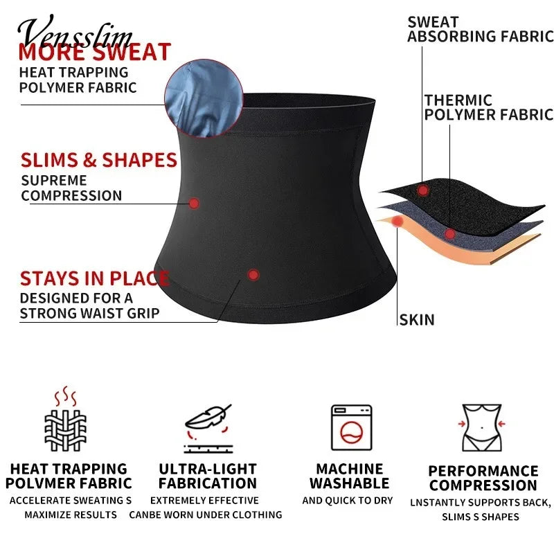 Vensslim Waist Trainer for Men Sauna Belt Slimming Belt Waist Trimmer Sweat Workout Body Shaper Fitness Faja Slim Shapewear