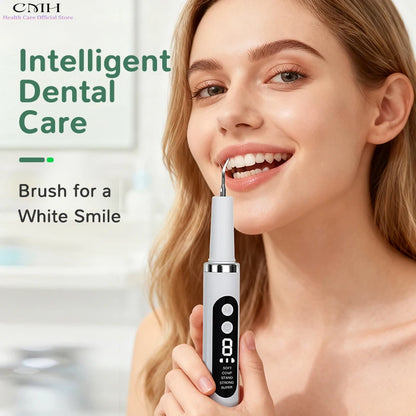 CMH Electric Tooth Cleaning Device Ultrasonic 37kHz Stain Remover Multi-Mode Dental Care Tool with 2 Replaceable Cleaning Heads