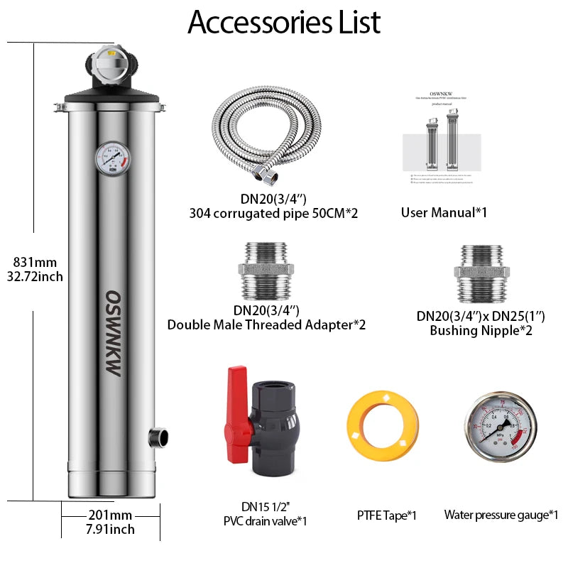 Whole house water filter, sediment filter, ultrafiltration water filter, no disassembly required, backwash with one button.