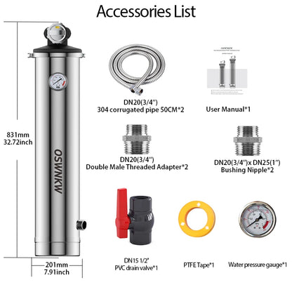 Whole house water filter, sediment filter, ultrafiltration water filter, no disassembly required, backwash with one button.