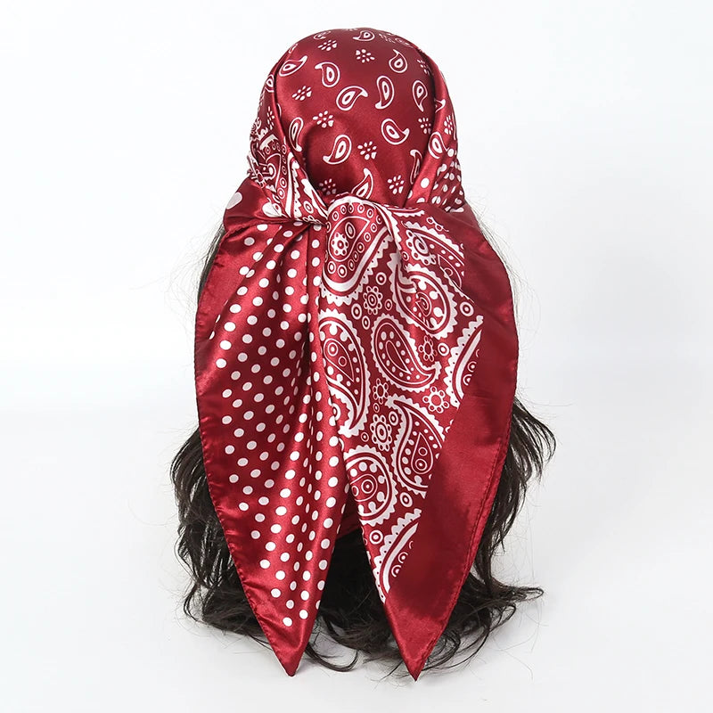 Handkerchiefs Hair Silk Scarf 90*90cm Print Satin Big Square Silk Scarves Shawls for Women Luxury Brand Designer Hijab Headband