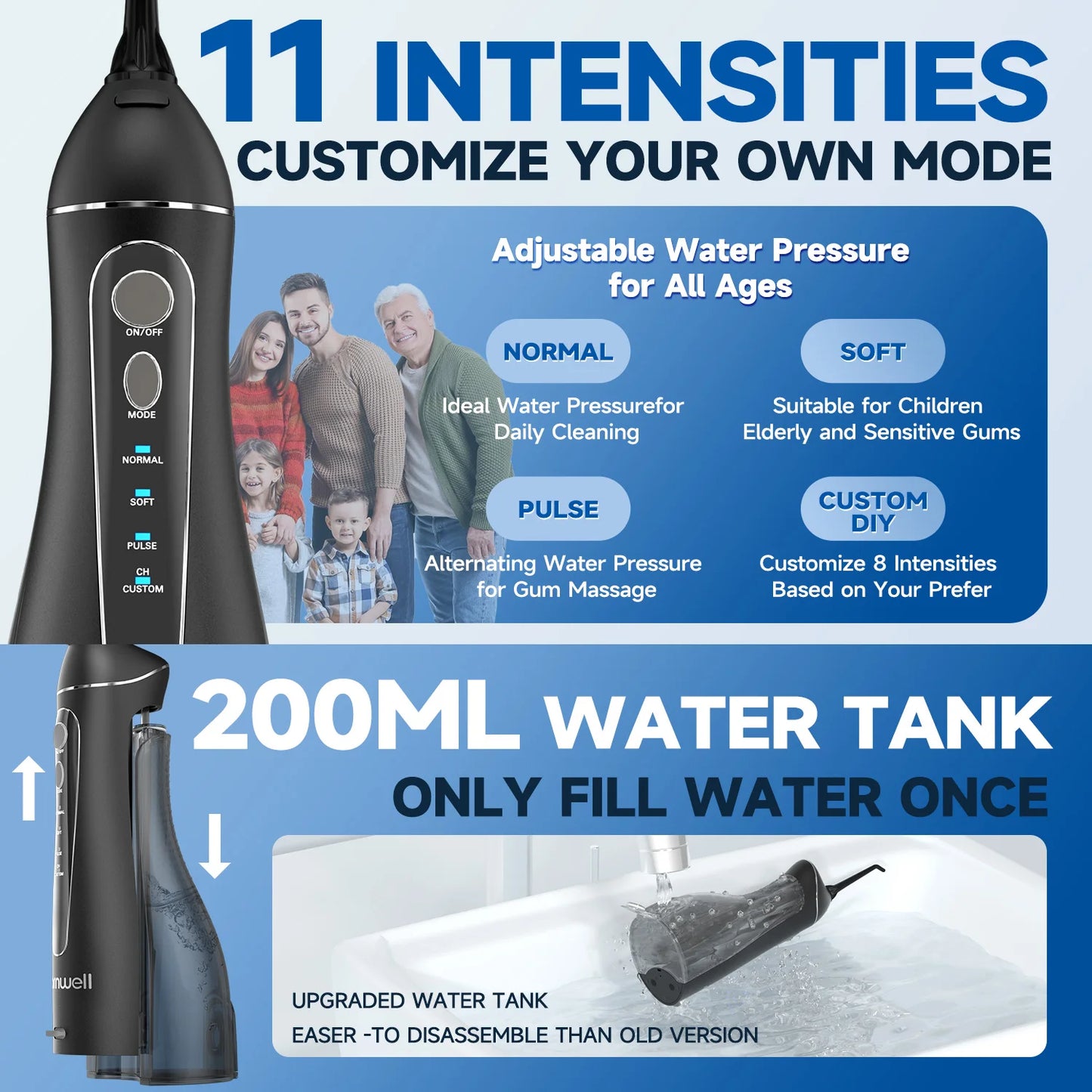 Portable F18 Water Flosser 4 Modes Water Floss USB Rechargeable 4 Nozzles Oral Water Jet 200ml Water Tank Waterproof