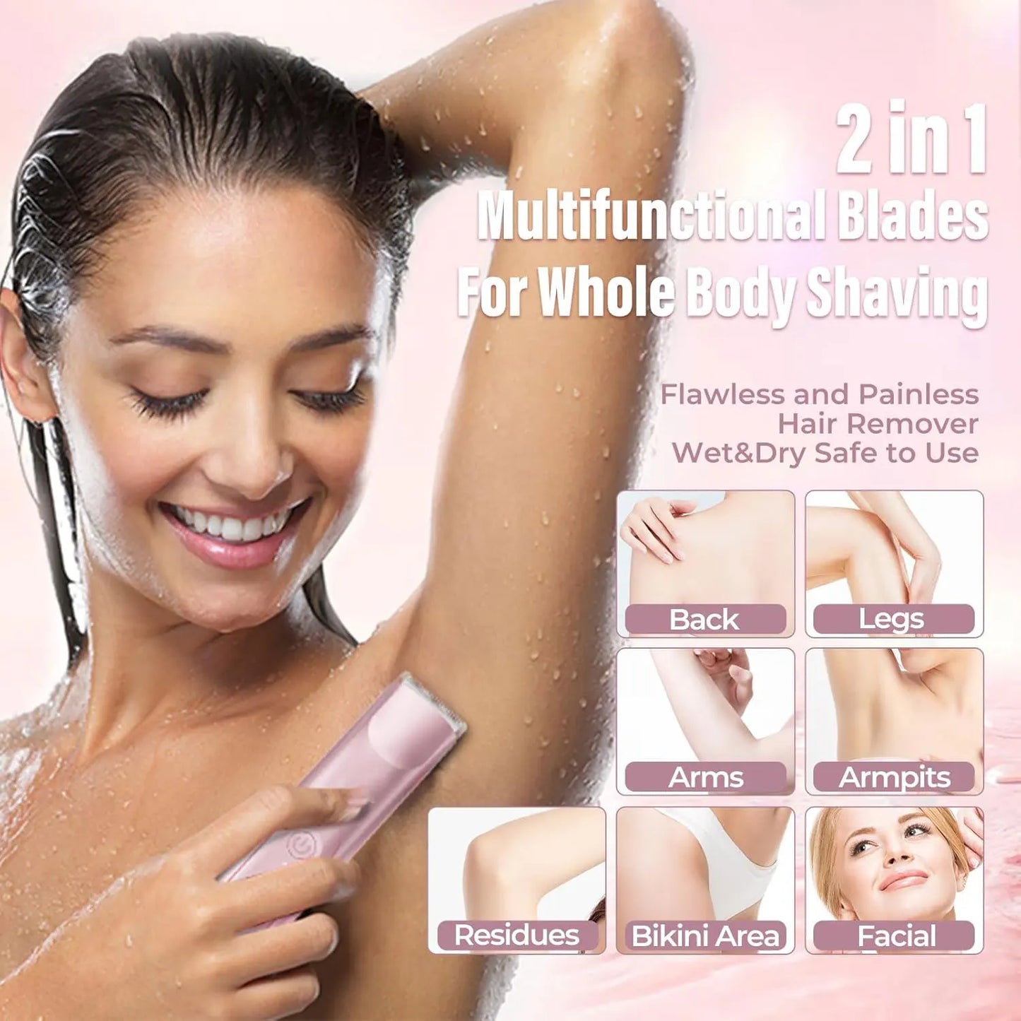 Electric Shaver for Women Female Epilator Electric Hair Removal 2 in 1 Woman's Razor for Body Legs Face Mustache Bikini Trimmer