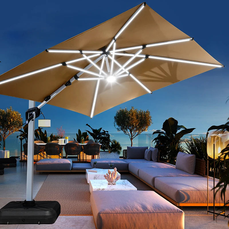 Patio Umbrella10ft Cantilever  Modern Style Aluminum Frame Wind Resistant Garden Umbrellas With 360°Rotation Parasols Outdoor