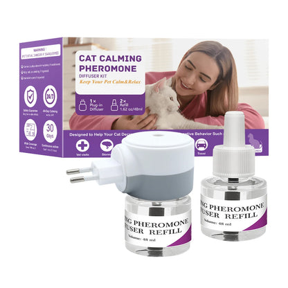 Pet Calming Diffuser with 2PCS Soothing Liquid 3 In1 Pet Pheromones Pet Relief Stress Anxiety Reduce Aggression Barking 48ml/Pc
