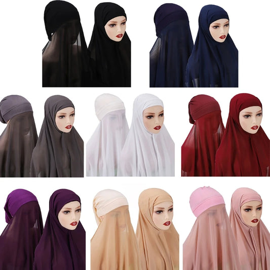 Stylish Muslim Women Bonnet with Rope Shawl Convenient Elastic Underscarf Islam Inner Hijab Cover Headwrap N58F