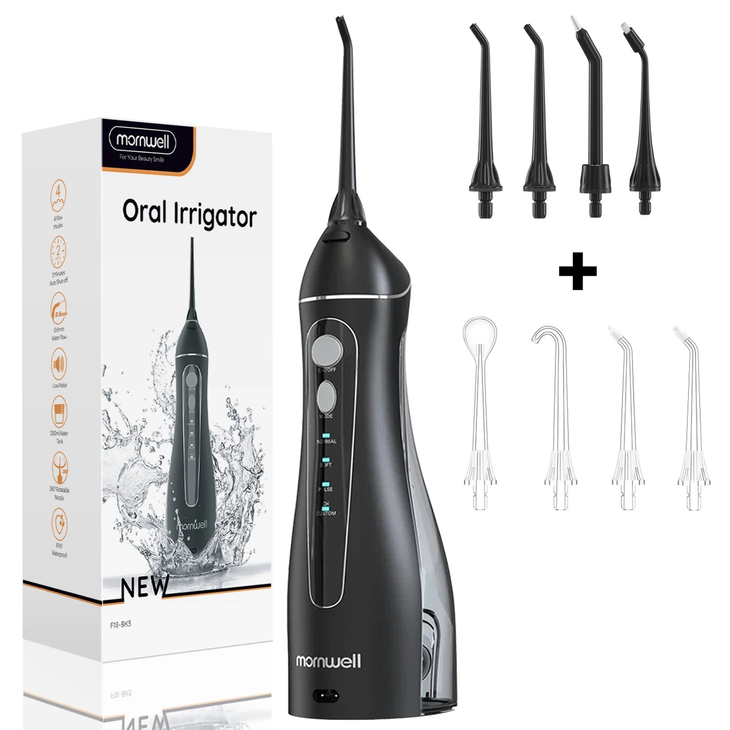 Portable F18 Water Flosser 4 Modes Water Floss USB Rechargeable 4 Nozzles Oral Water Jet 200ml Water Tank Waterproof