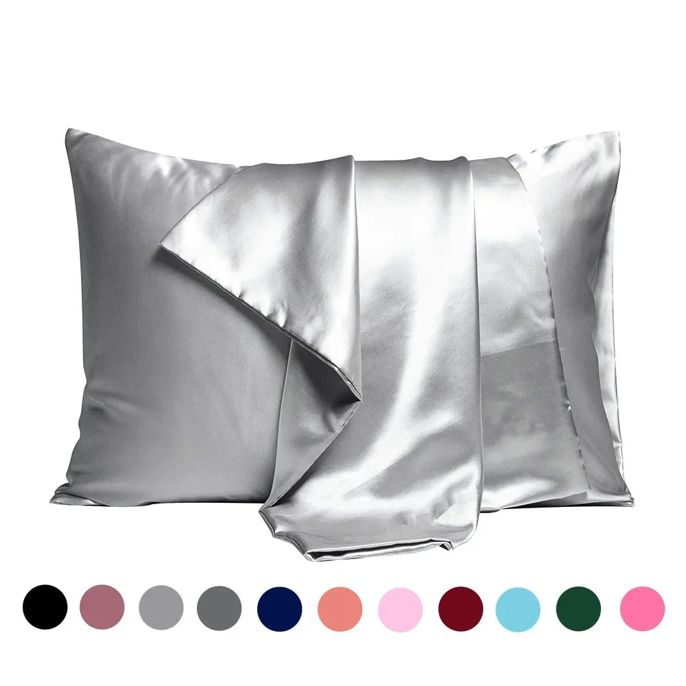 1 pair of large silk satin pillowcase simple solid color bedding household smooth multicolor satin pillowcase household