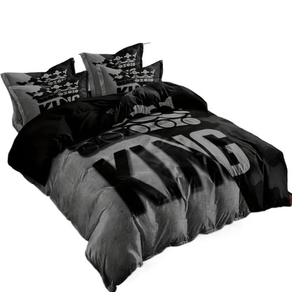Duvet Cover Set Soft And Comfortable  Gray And Black King Pattern Bedding Set For Bedroom Guest Room And Dorm Decoration