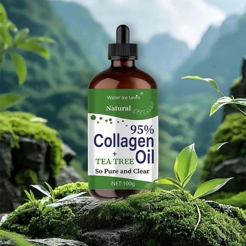 Tea Tree Collagen Oil 95% Pure Collagen Infusion. Smoothes and Nourishes the Skin. Lightweight, Non-Greasy Feel. 100g Clear Formula.