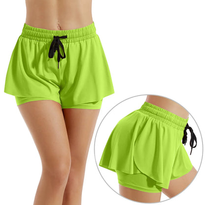 Women Sports Short Skirt 2 In 1 Yoga Shorts Side Fork Fitness Running Tennis Badminton Anti Exposure Skirt Gym Sportswear