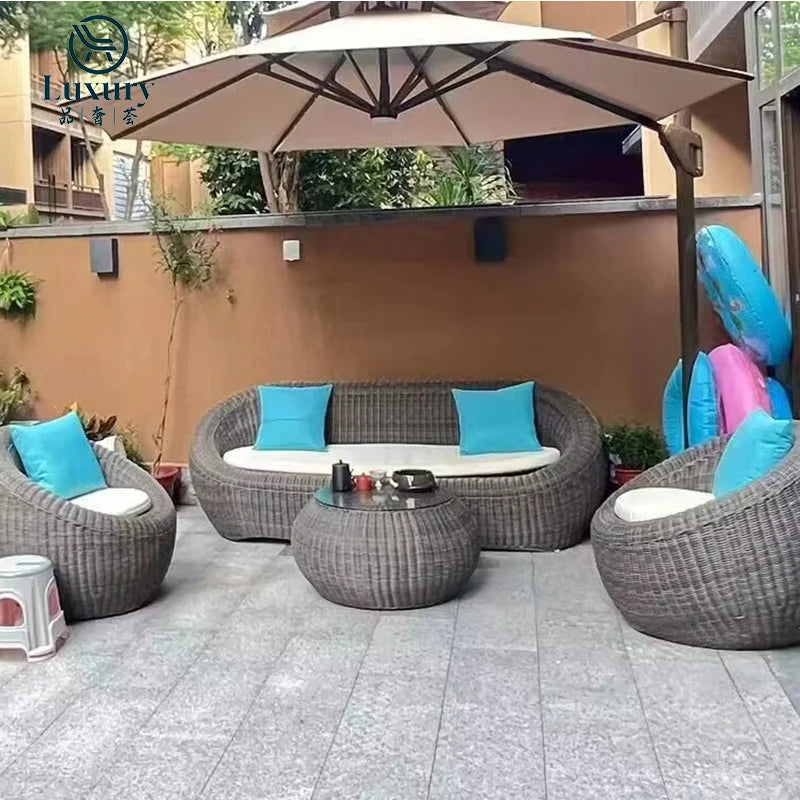 Outdoor Furniture Modern Luxury PE Rattan Wicker Patio Outdoor Garden Sofa Set