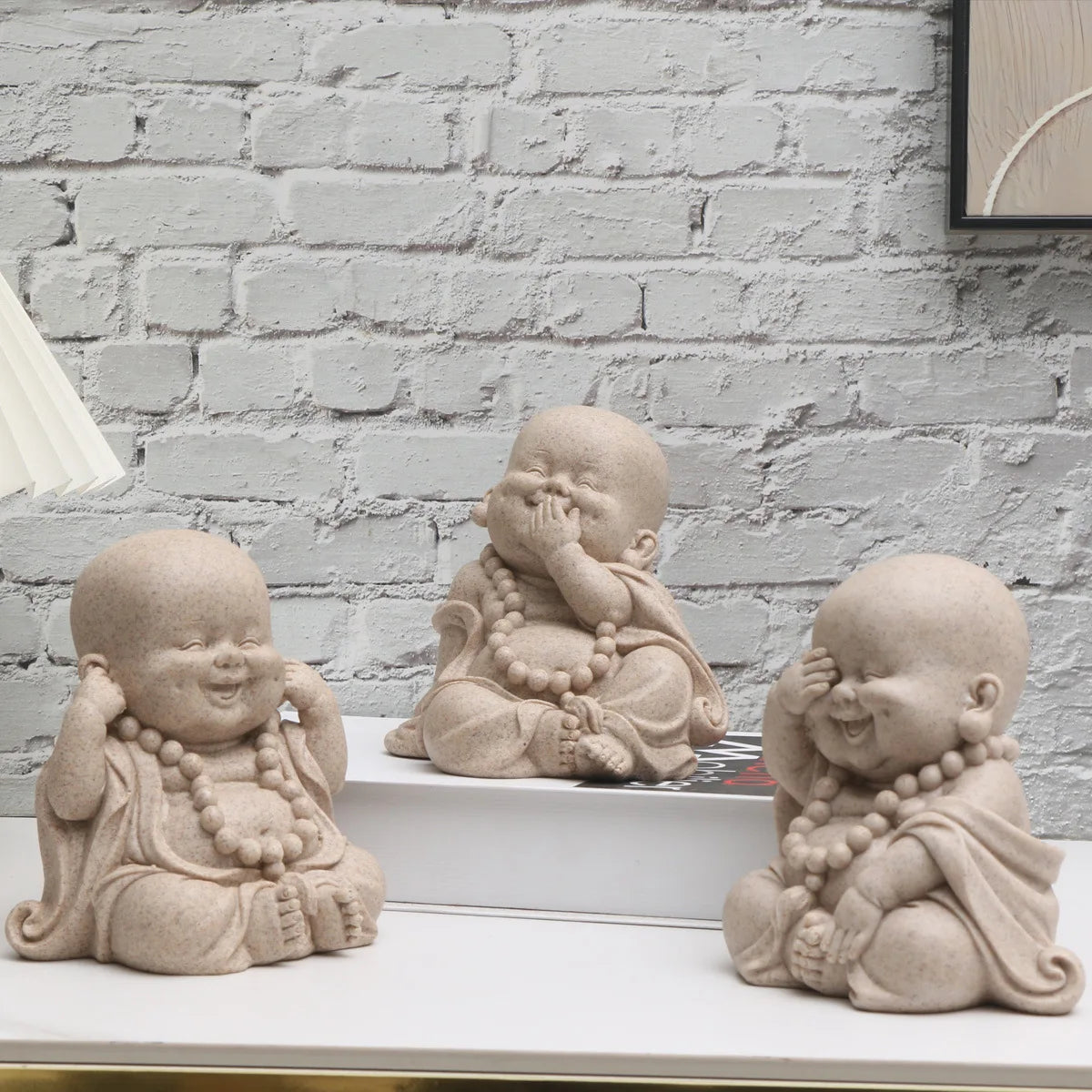 Vilead Three Wise Monks Figurines Buddhist Statue Buda Sculpture Cute Laughing Buddha Meditation Zen Ornament Feng Shui Wealth