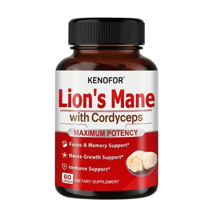 Lion's Mane - Supplement Capsules for Brain Health, Support for Focus, Memory Function - Immune & Nervous System Supplement