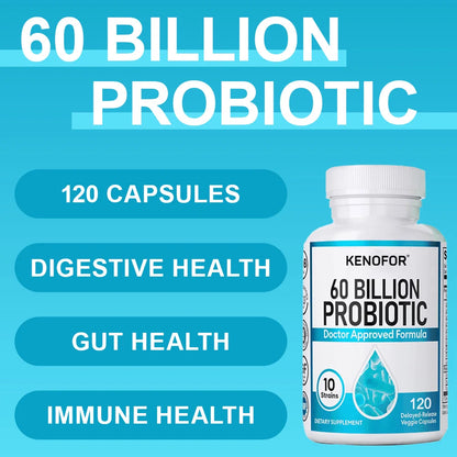 60 Billion Probiotic Supplement - 10 Unique Strains + Organic Prebiotics - Immune System Boosting Support Gut & Digestive Health