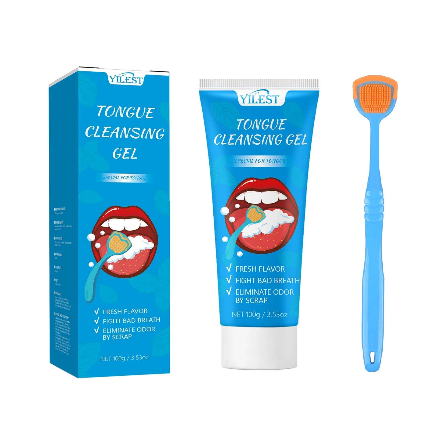 100g Tongue Cleaning Gel with Brush Oral Care Removal Odor Health Fresh Breath Care Dental Hygiene Tools Coating Cleaning Kit