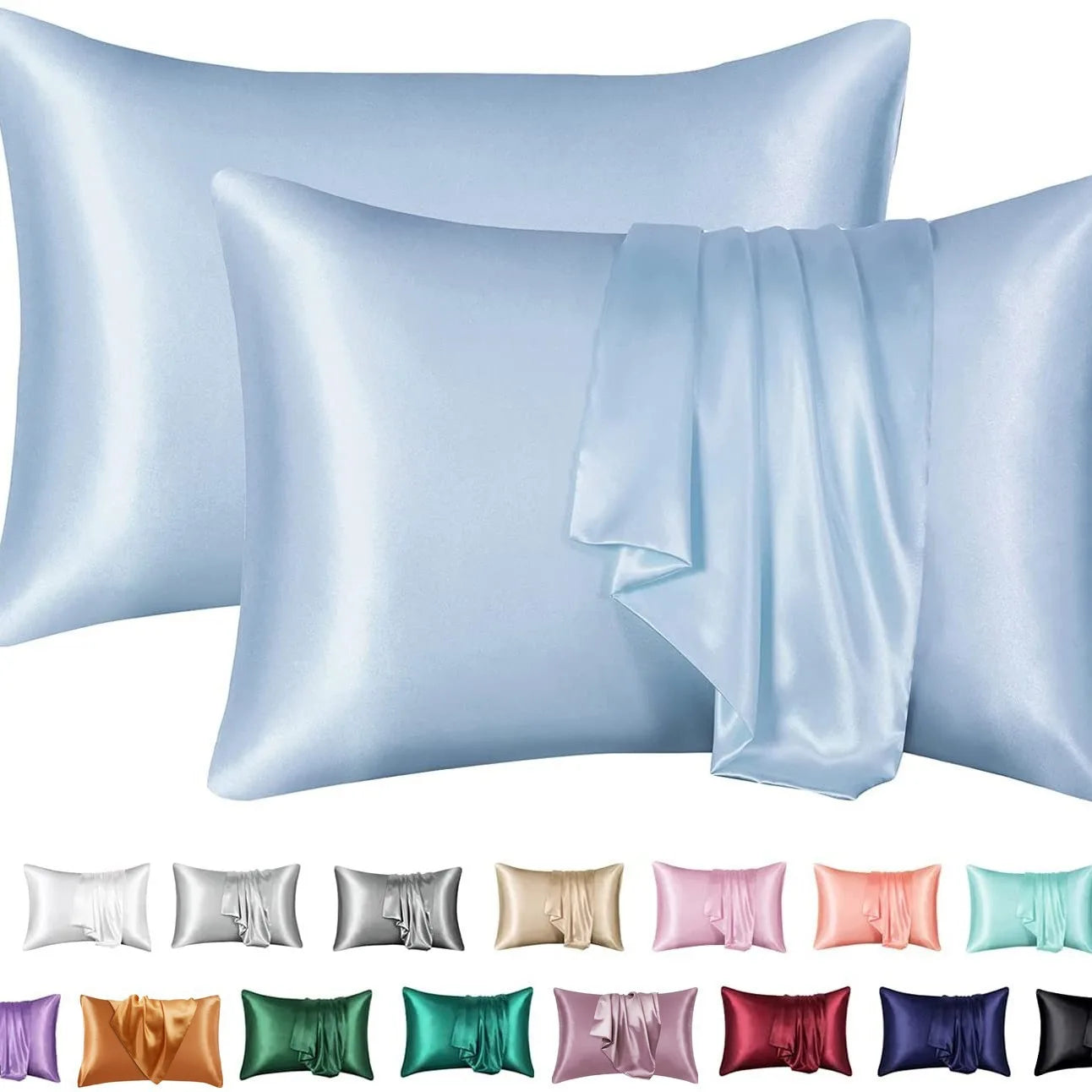 2pcs Satin Pillowcase for Skin and Hair, Satin Pillow Cases Set of 2 Soft Breathable Smooth Cooling Pillow Covers for Sleeping
